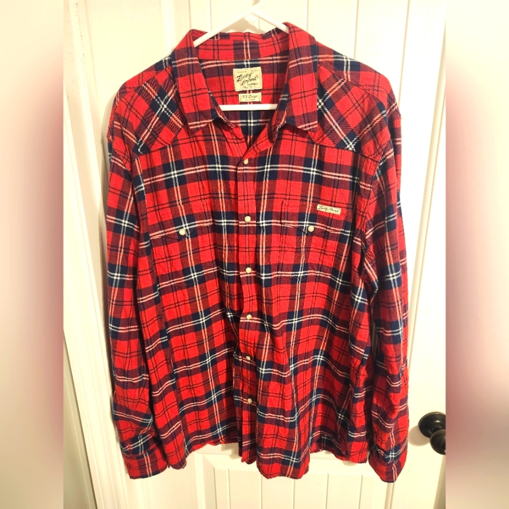 Lucky Brand Red and Blue Casual Snap Down Shirt. Size: XXL